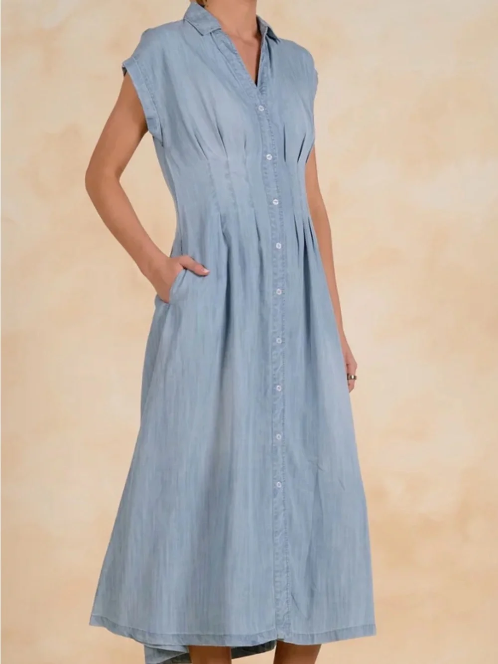 Elan Light Blue Chambray Button-Front Maxi Dress - Picture 3 of 5